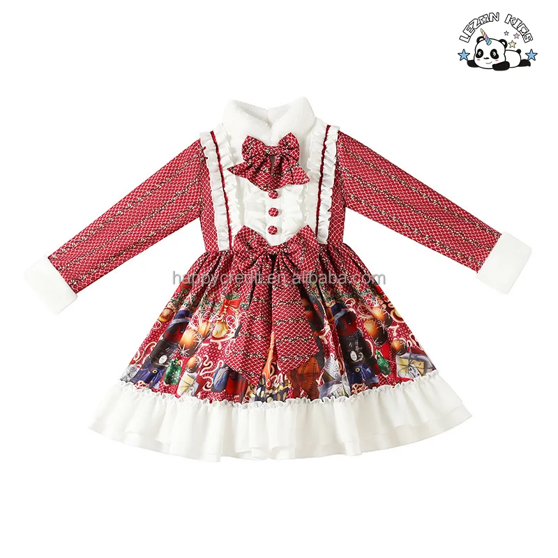 LEZONKIDS - 2023 Christmas Girl Lace Spanish Styles Autumn and Winter Dress Boutique Cute Lolita Baby Girl Princess Dress for 4years